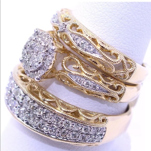 3 PCS bridal artsy wedding engagement ring set - Picture 3 of 3